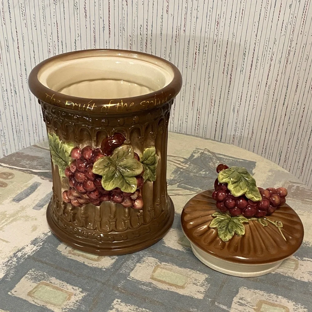 Grape Vine Ceramic Cookie /Coffee Canister with Grape Design-Fruit of the Spirit